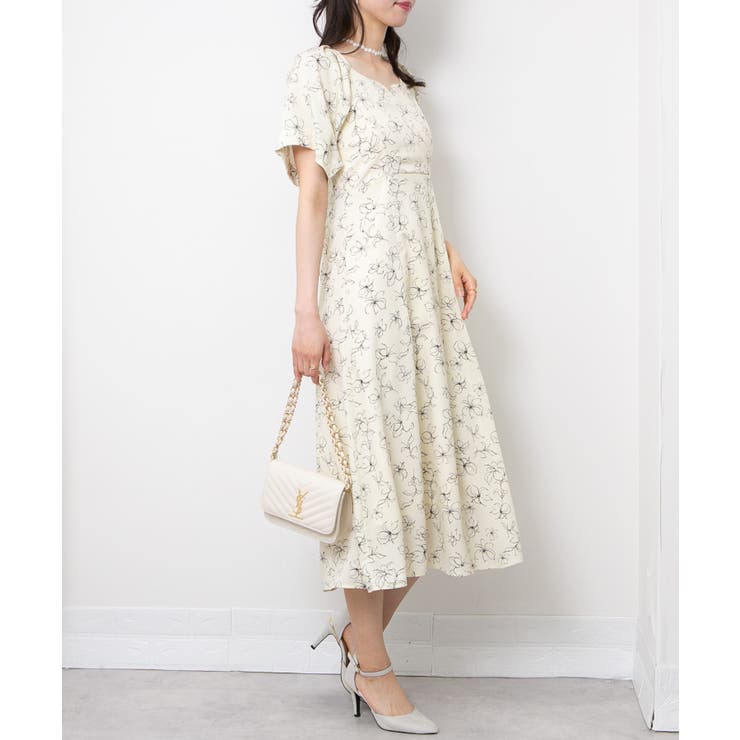 背中あき 後ろリボン 花柄ロングワンピース[品番:PPNW0004780 背中あき 後ろリボン 花柄ロングワンピース[品番:PPNW0004780