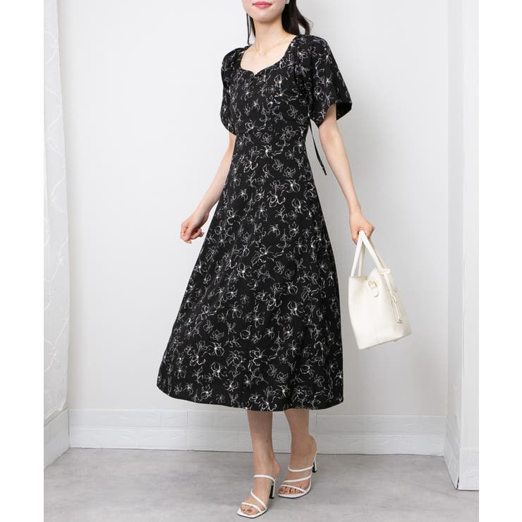 背中あき 後ろリボン 花柄ロングワンピース[品番:PPNW0004780 背中あき 後ろリボン 花柄ロングワンピース[品番:PPNW0004780