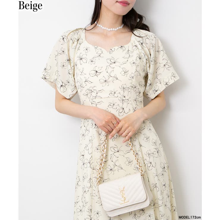 背中あき 後ろリボン 花柄ロングワンピース[品番:PPNW0004780 背中あき 後ろリボン 花柄ロングワンピース[品番:PPNW0004780