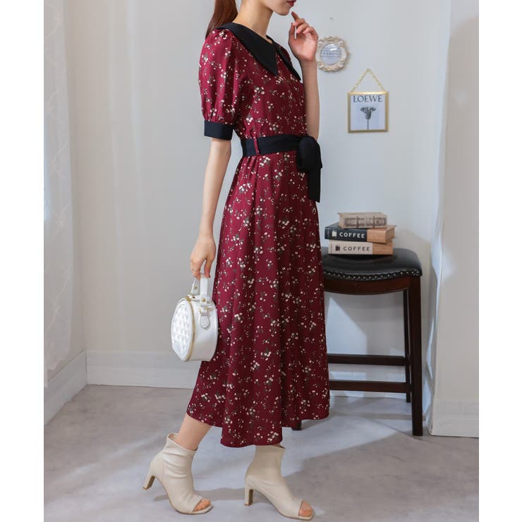 リボンベルト付 花柄 クレリック 半袖ワンピース | Pumpkin  Port | 詳細画像10 