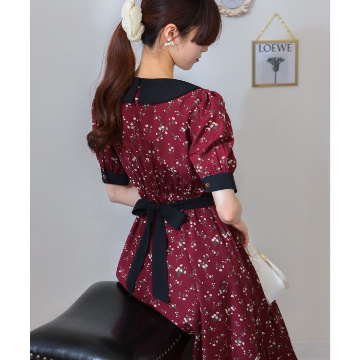 リボンベルト付 花柄 クレリック 半袖ワンピース | Pumpkin  Port | 詳細画像11 