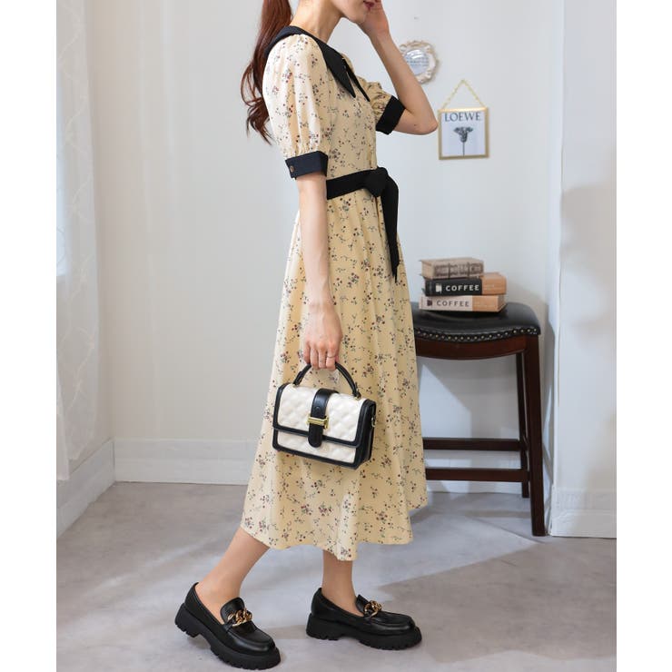 リボンベルト付 花柄 クレリック 半袖ワンピース | Pumpkin  Port | 詳細画像14 