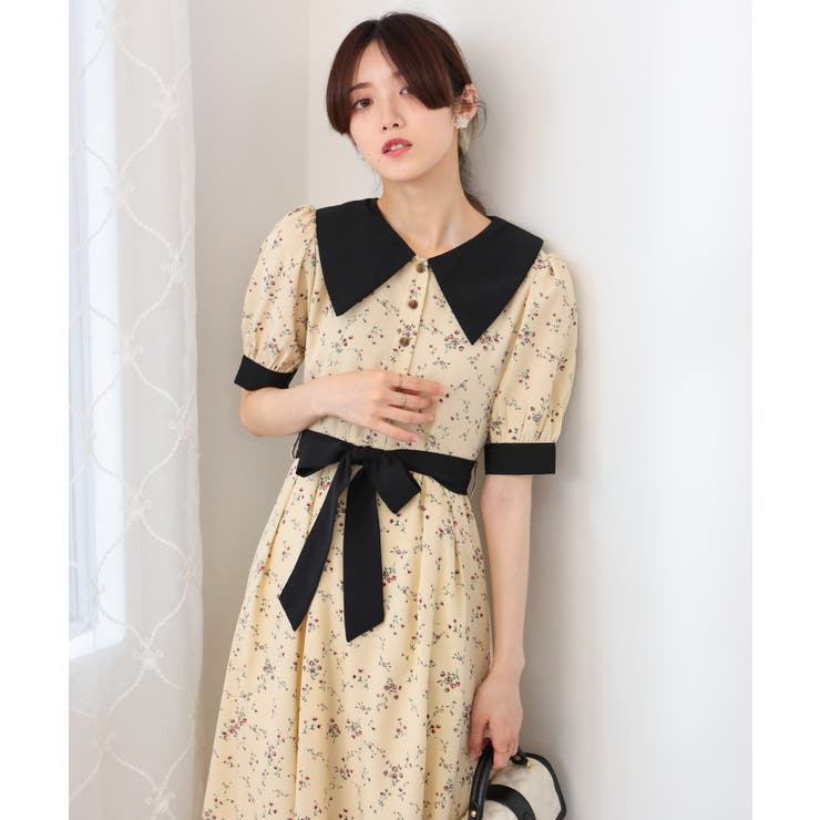 リボンベルト付 花柄 クレリック 半袖ワンピース | Pumpkin  Port | 詳細画像17 