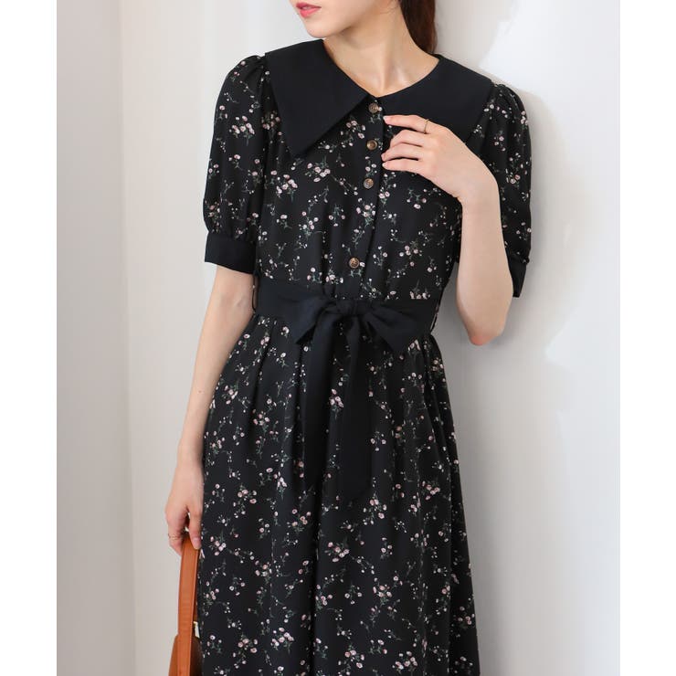 リボンベルト付 花柄 クレリック 半袖ワンピース | Pumpkin  Port | 詳細画像18 