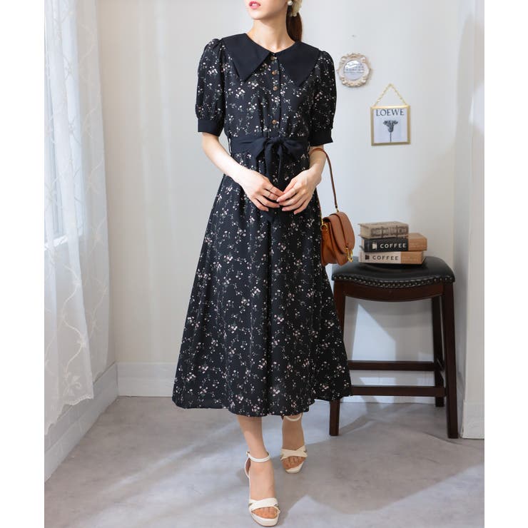 リボンベルト付 花柄 クレリック 半袖ワンピース | Pumpkin  Port | 詳細画像20 