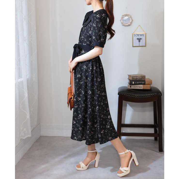 リボンベルト付 花柄 クレリック 半袖ワンピース | Pumpkin  Port | 詳細画像21 