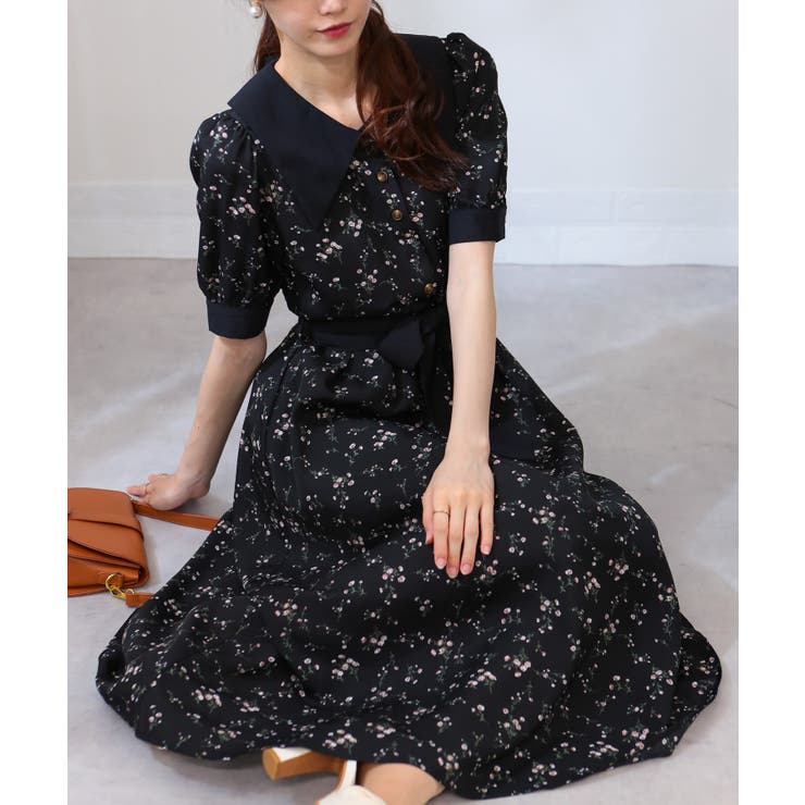 リボンベルト付 花柄 クレリック 半袖ワンピース | Pumpkin  Port | 詳細画像23 