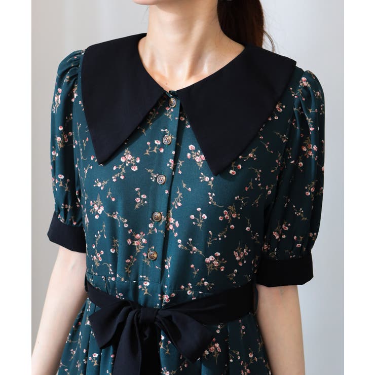 リボンベルト付 花柄 クレリック 半袖ワンピース | Pumpkin  Port | 詳細画像25 