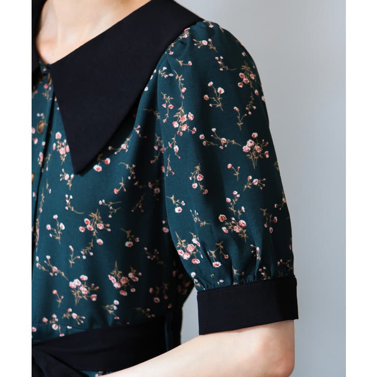 リボンベルト付 花柄 クレリック 半袖ワンピース | Pumpkin  Port | 詳細画像26 