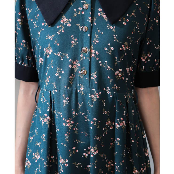 リボンベルト付 花柄 クレリック 半袖ワンピース | Pumpkin  Port | 詳細画像30 