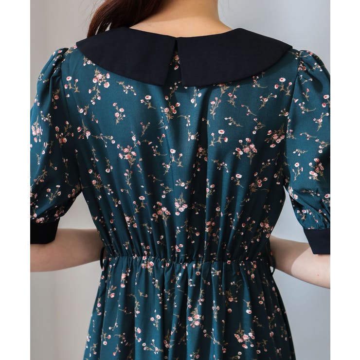 リボンベルト付 花柄 クレリック 半袖ワンピース | Pumpkin  Port | 詳細画像31 