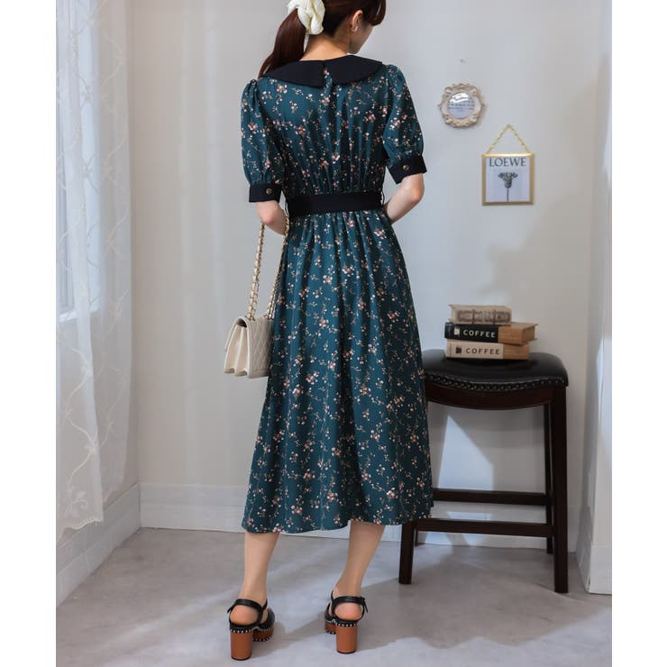 リボンベルト付 花柄 クレリック 半袖ワンピース | Pumpkin  Port | 詳細画像6 