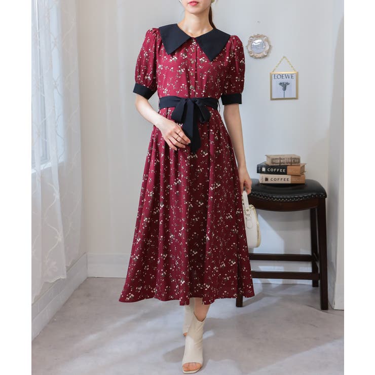 リボンベルト付 花柄 クレリック 半袖ワンピース | Pumpkin  Port | 詳細画像9 