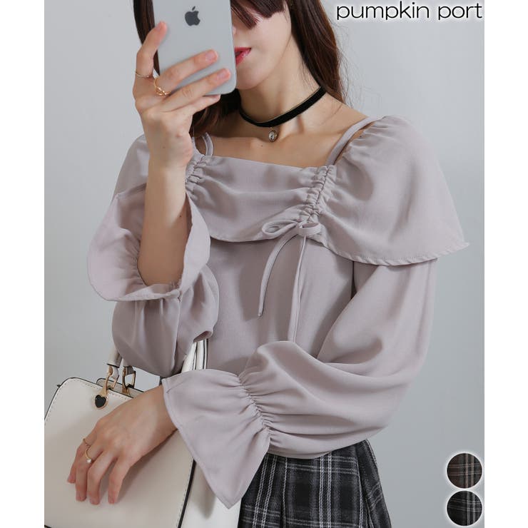 ダブルリボン ボリューム袖 ドッキングロングワンピース | Pumpkin  Port | 詳細画像1 