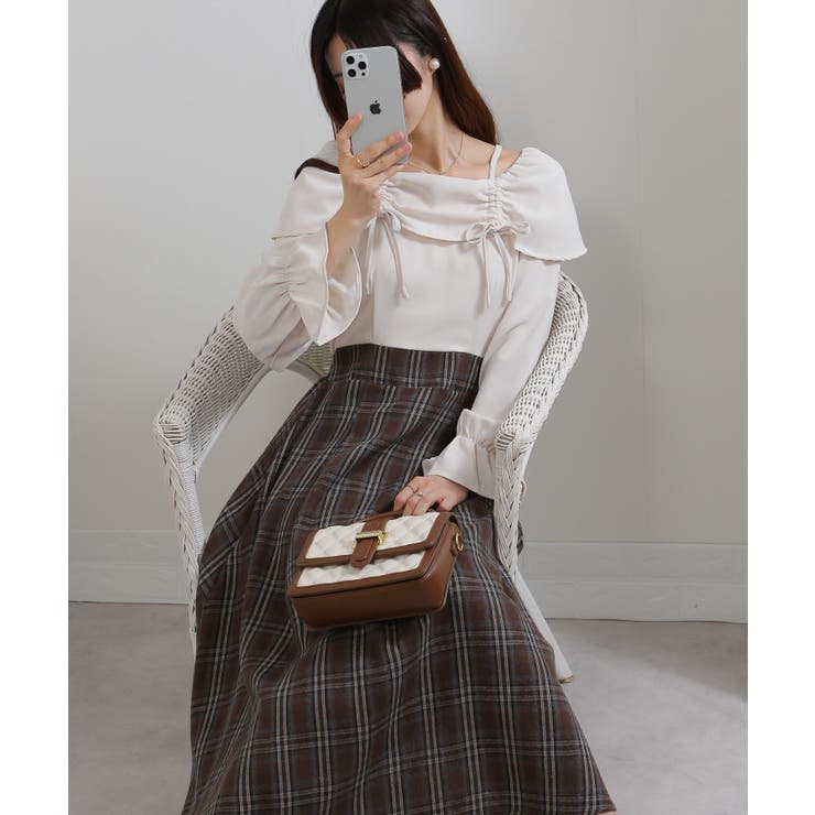 ダブルリボン ボリューム袖 ドッキングロングワンピース | Pumpkin  Port | 詳細画像23 