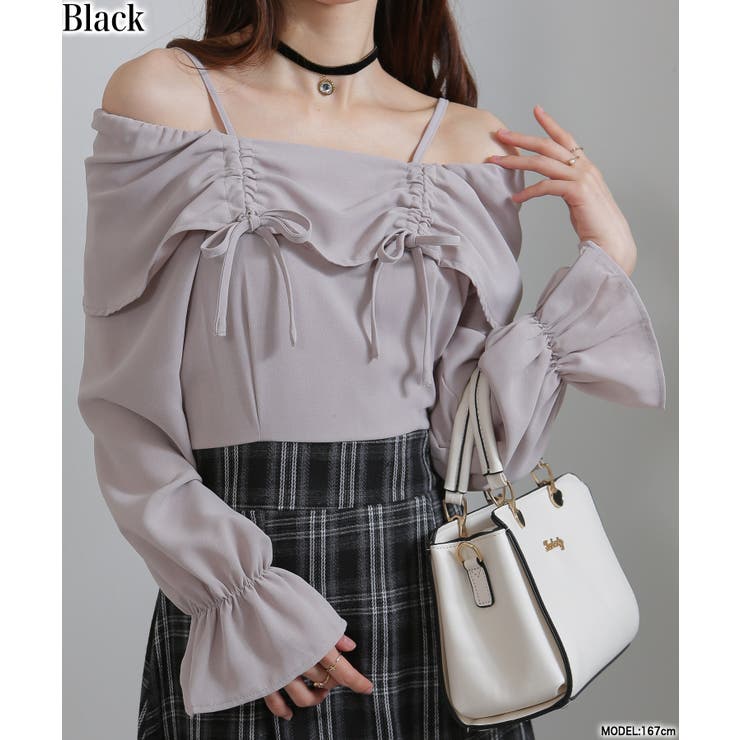 ブラック | ダブルリボン ボリューム袖 ドッキングロングワンピース | Pumpkin  Port