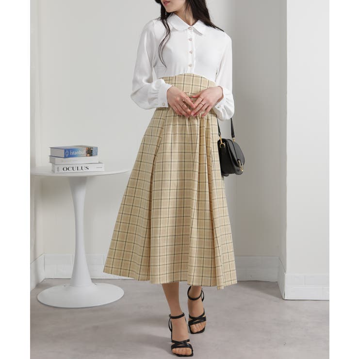 シャツ×細ベルト付ハイウエスト ドッキングワンピース | Pumpkin  Port | 詳細画像10 