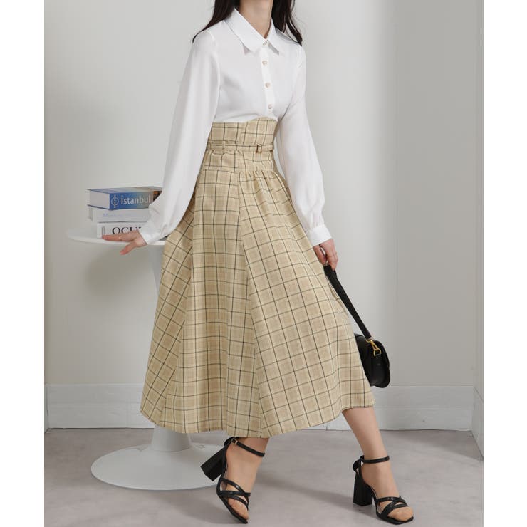 シャツ×細ベルト付ハイウエスト ドッキングワンピース | Pumpkin  Port | 詳細画像13 