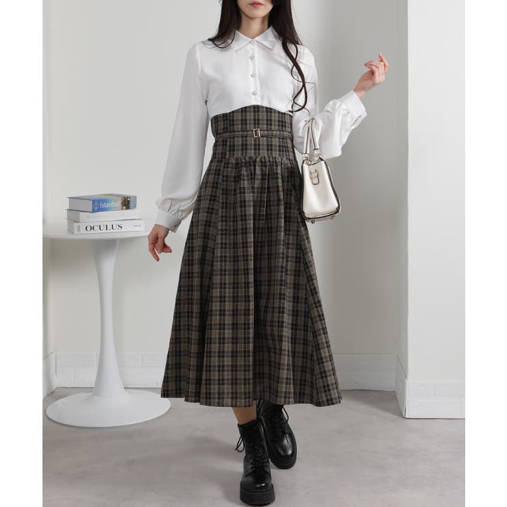 シャツ×細ベルト付ハイウエスト ドッキングワンピース | Pumpkin  Port | 詳細画像4 