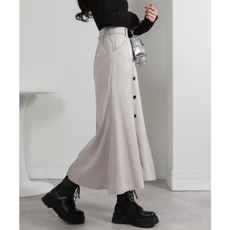 配色ステッチ 前ボタン マーメイドロングスカート | Pumpkin  Port | 詳細画像12 