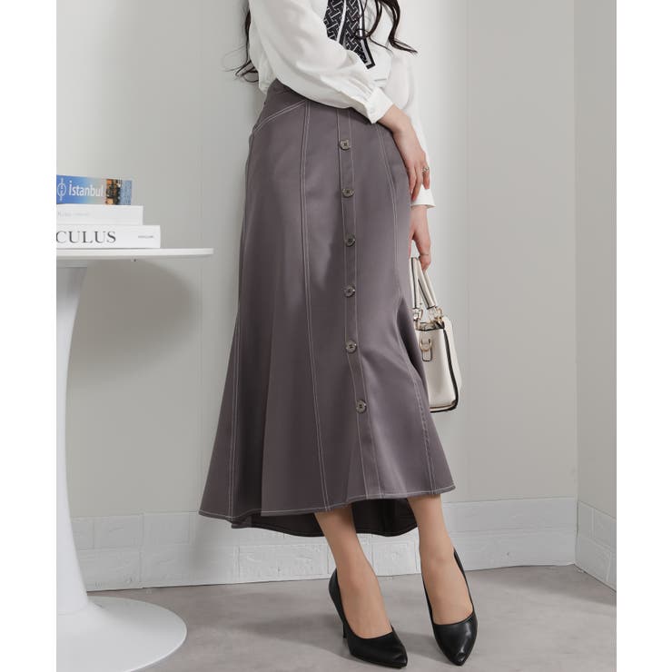 配色ステッチ 前ボタン マーメイドロングスカート | Pumpkin  Port | 詳細画像19 