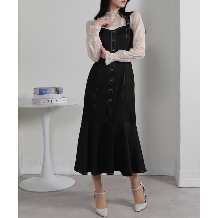 配色ステッチ マーメイド切替 キャミワンピース | Pumpkin  Port | 詳細画像11 