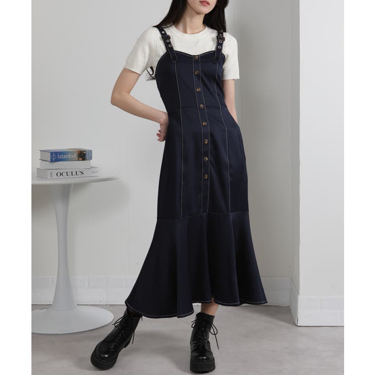 配色ステッチ マーメイド切替 キャミワンピース | Pumpkin  Port | 詳細画像4 