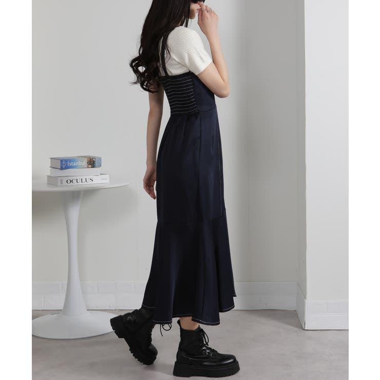 配色ステッチ マーメイド切替 キャミワンピース | Pumpkin  Port | 詳細画像6 