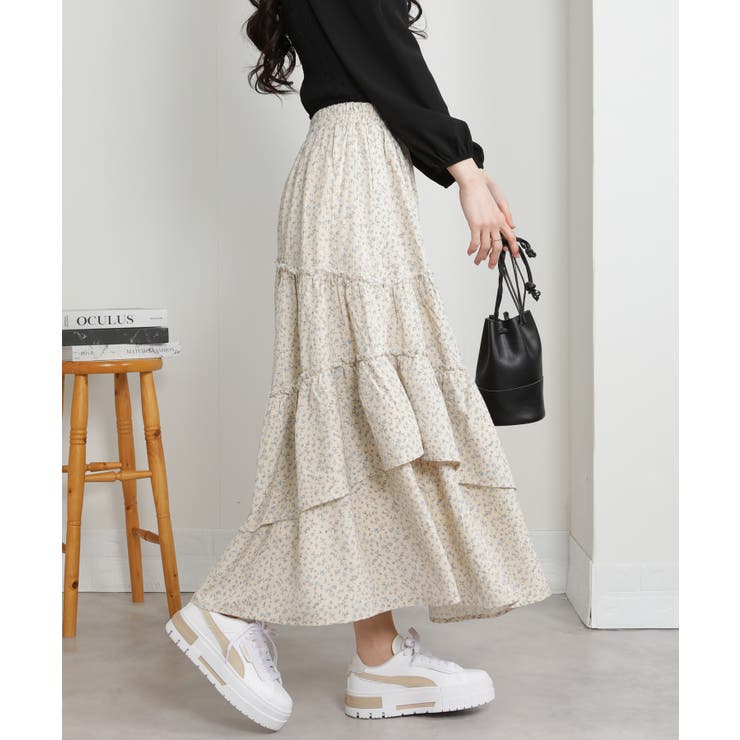 アシメ切替 小花柄 ティアードロングスカート | Pumpkin  Port | 詳細画像12 