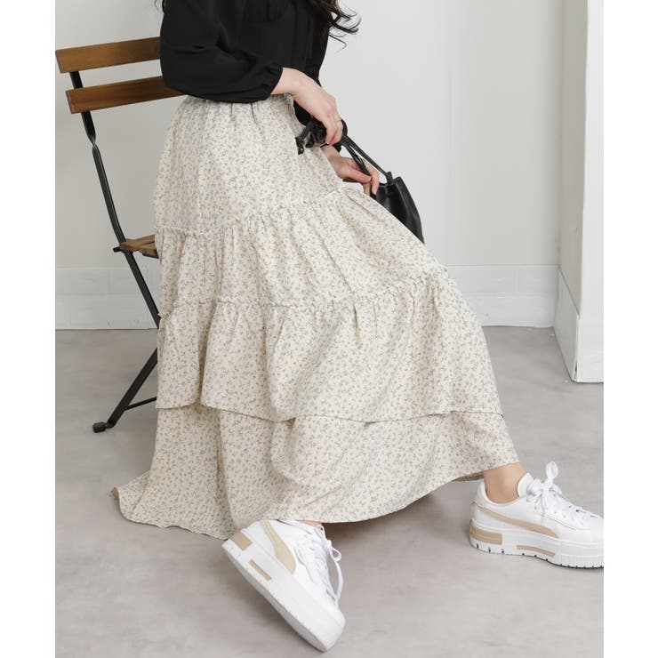 アシメ切替 小花柄 ティアードロングスカート | Pumpkin  Port | 詳細画像13 