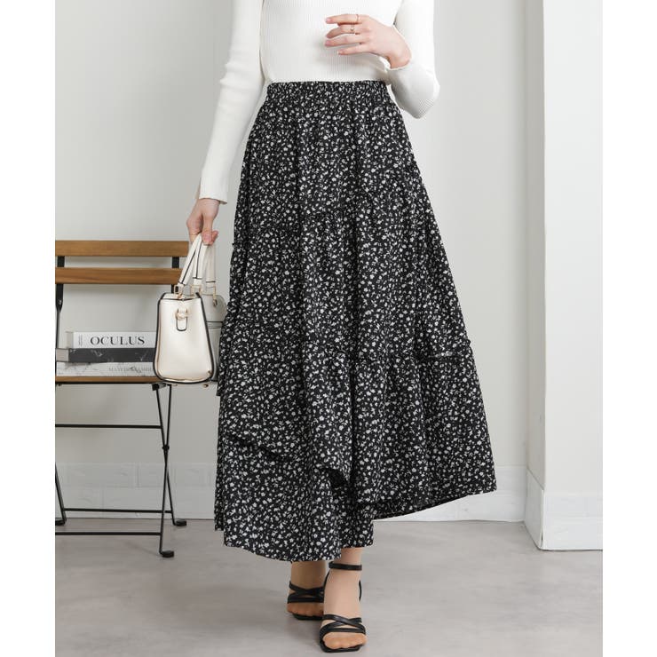 アシメ切替 小花柄 ティアードロングスカート | Pumpkin  Port | 詳細画像15 