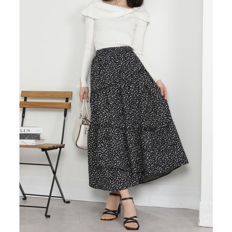 アシメ切替 小花柄 ティアードロングスカート | Pumpkin  Port | 詳細画像19 