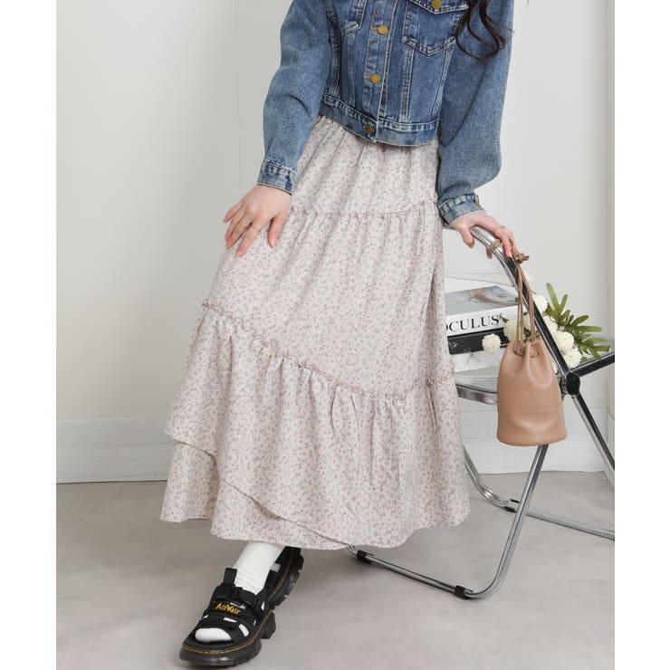 アシメ切替 小花柄 ティアードロングスカート | Pumpkin  Port | 詳細画像24 