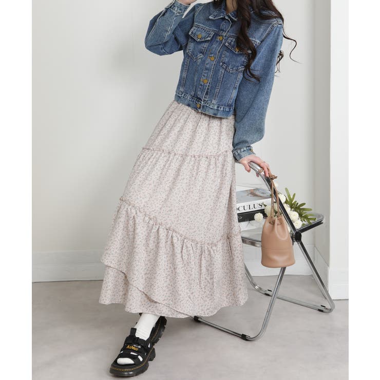 アシメ切替 小花柄 ティアードロングスカート | Pumpkin  Port | 詳細画像25 