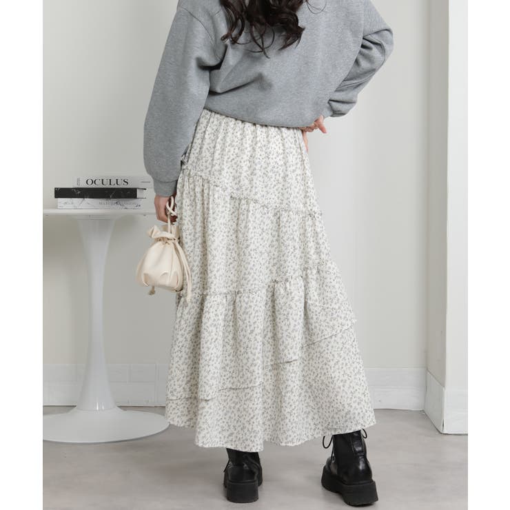 アシメ切替 小花柄 ティアードロングスカート | Pumpkin  Port | 詳細画像7 