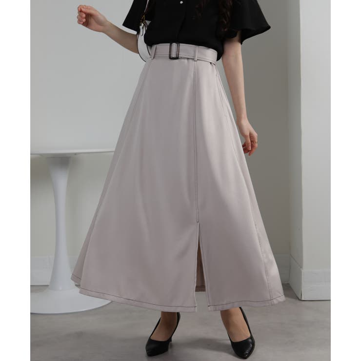 配色ステッチ サイドスリット ベルト付ロングスカート | Pumpkin  Port | 詳細画像11 