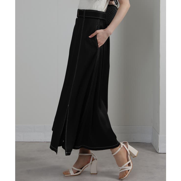 配色ステッチ サイドスリット ベルト付ロングスカート | Pumpkin  Port | 詳細画像6 