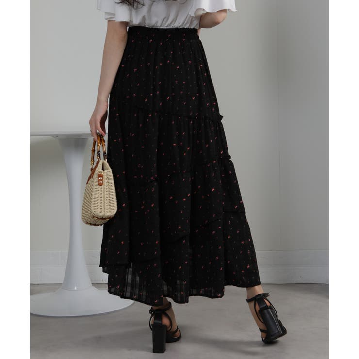 シアーチェック×小花柄ティアードロングスカート | Pumpkin  Port | 詳細画像13 