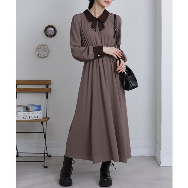 リボン型 ドット襟 ウエストシャーリング ワンピース | Pumpkin  Port | 詳細画像10 
