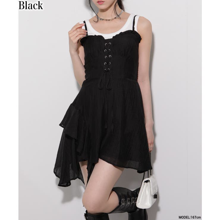 ブラック | スピンドルリボン 裾アシメキャミワンピース | Pumpkin  Port