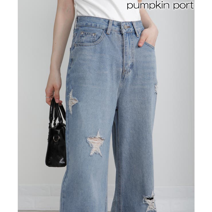 星型ブロークンデニムワイドパンツ | Pumpkin  Port | 詳細画像1 