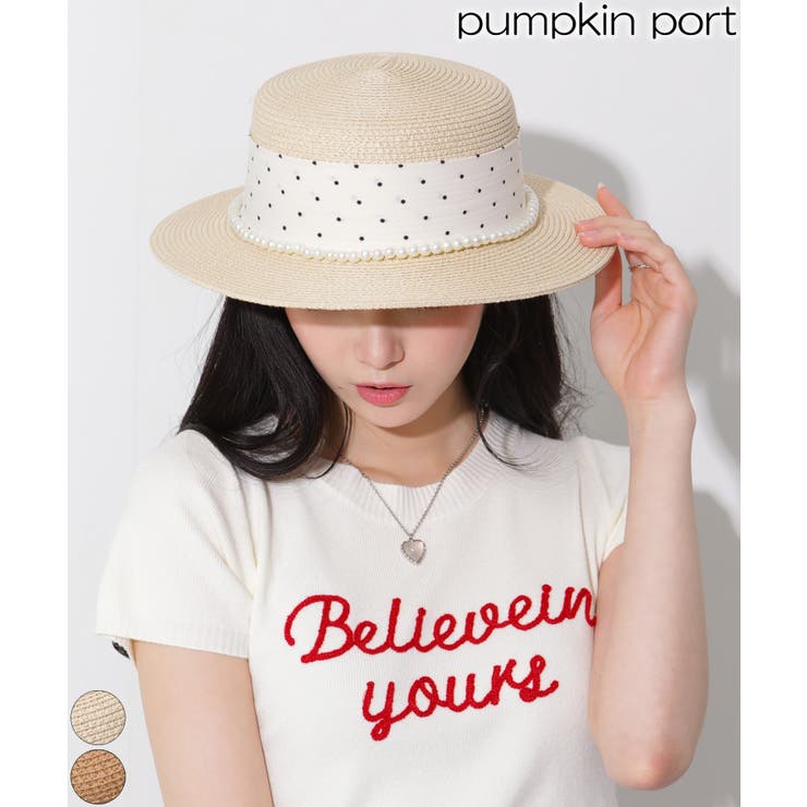 ドット柄太リボン+パール付カンカン帽 | Pumpkin  Port | 詳細画像1 