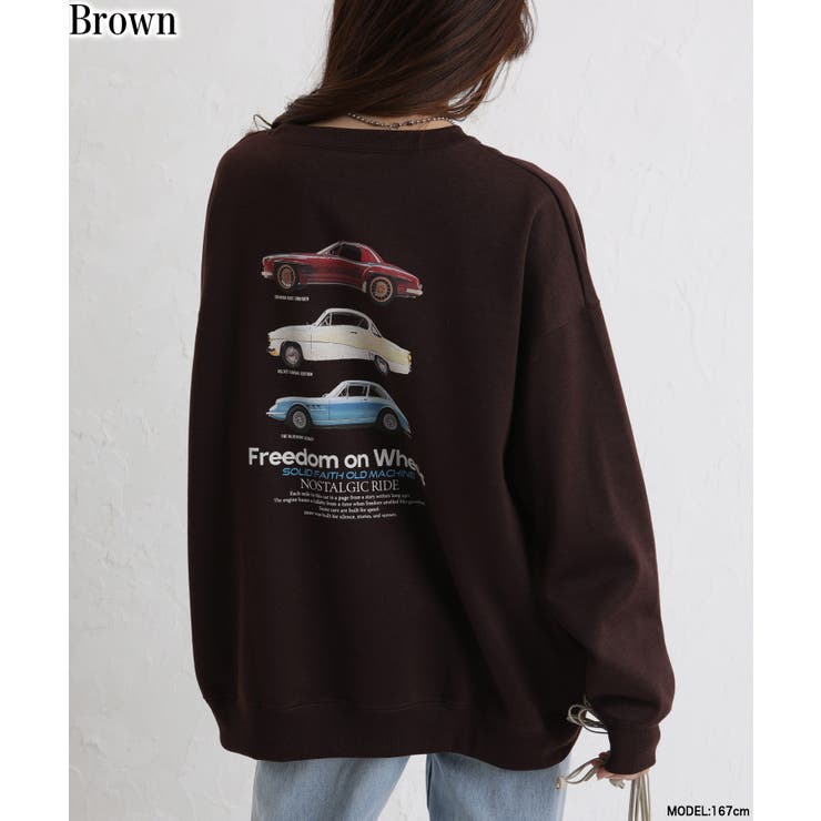 ブラウン | 裏起毛 BACK Car プリント BIGサイズ スウェット トレーナー | Pumpkin  Port