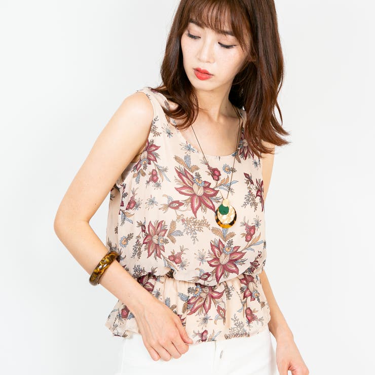 シフォンオリエンタル柄ペプラムタンクトップ[品番：PPNW0000490 