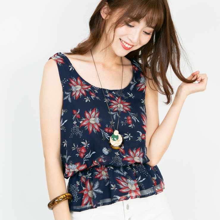 シフォンオリエンタル柄ペプラムタンクトップ[品番：PPNW0000490 