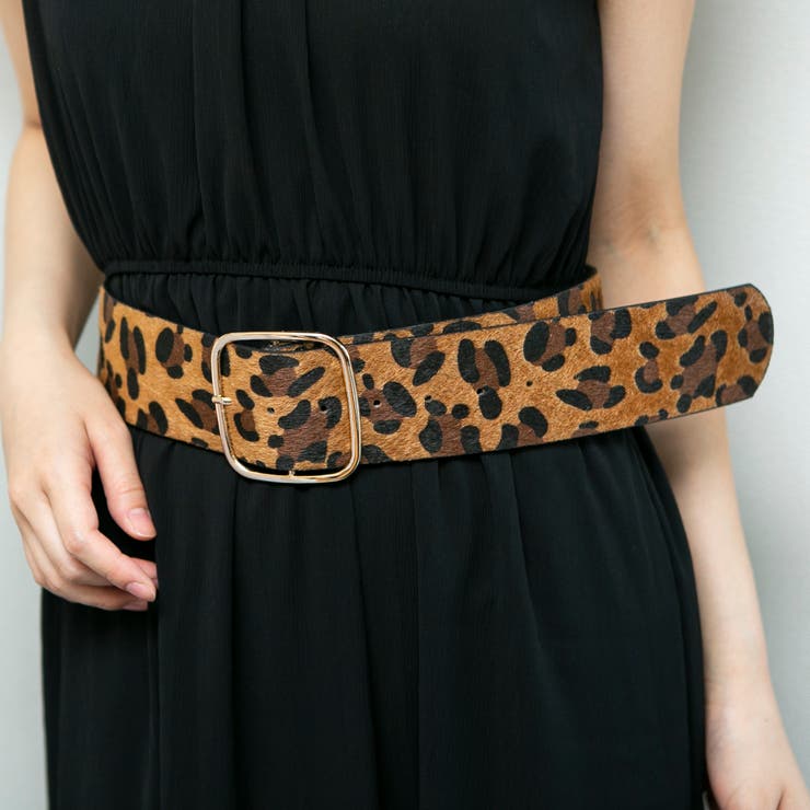 ハラコ風(起毛)ヒョウ柄シルバーバックル6cm幅 レディース太ベルト