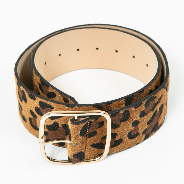 ハラコ風(起毛)ヒョウ柄シルバーバックル6cm幅 レディース太ベルト