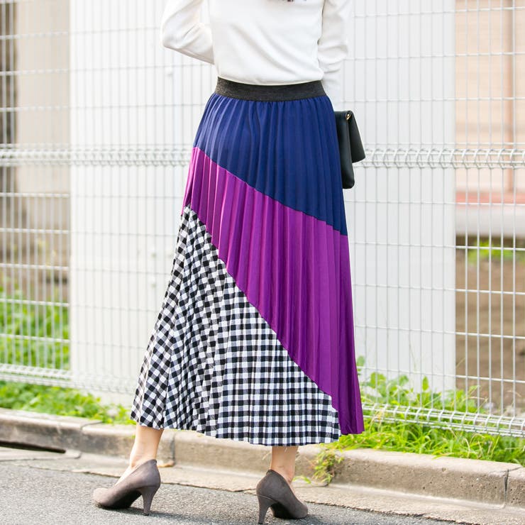 肉厚ジョーゼット バイアス3色プリーツロングスカート[品番