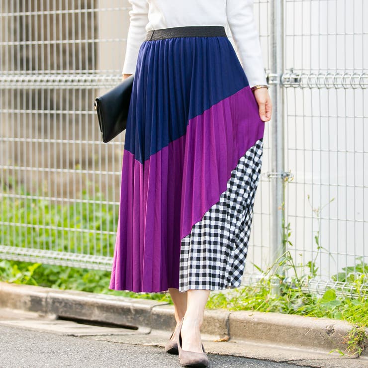 肉厚ジョーゼット バイアス3色プリーツロングスカート[品番