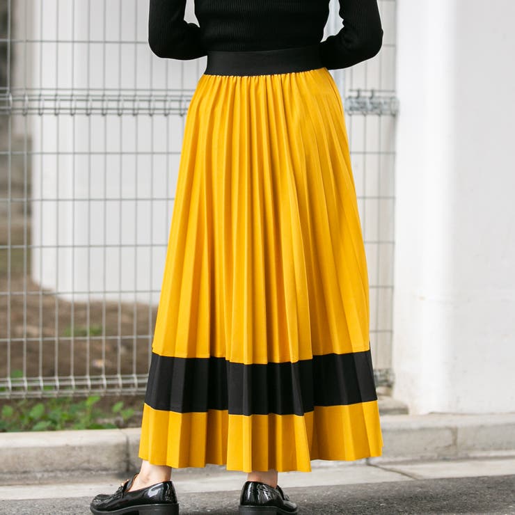 プリーツプリーズ ロングスカート ３ 発色良い黄色 ポンチ配色 ロングプリーツスカート[品番：PPNW0000925]｜Pumpkin Port